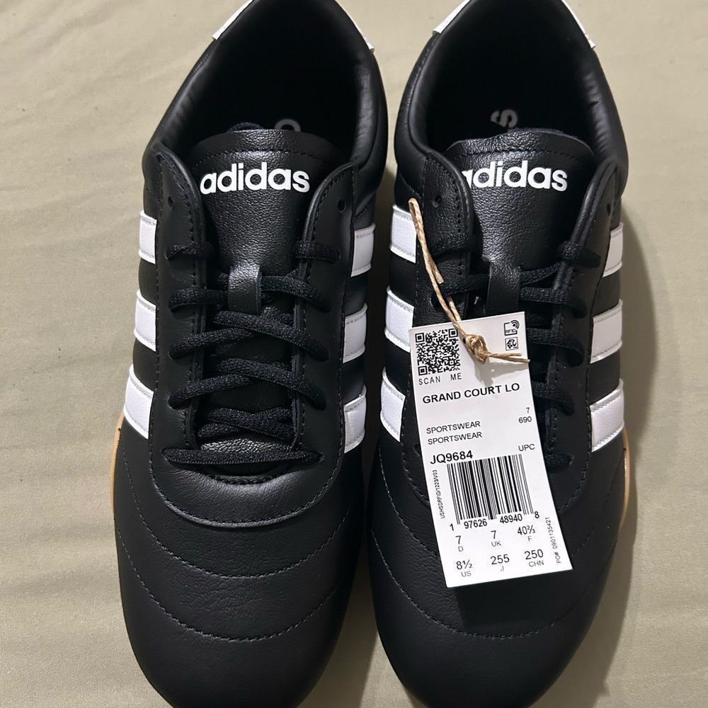 Adidas Men's Black and White Grand Court Sneakers